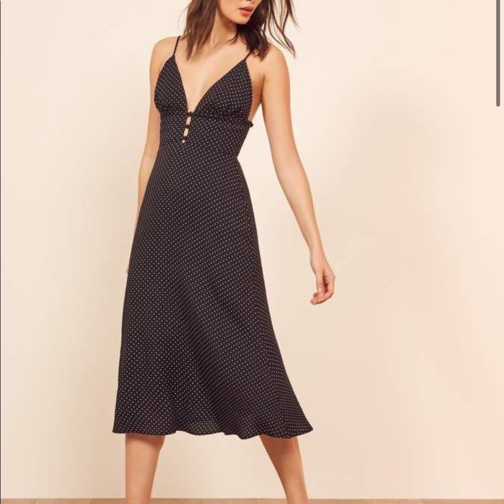 NWOT Reformation Montague black polka dot dress